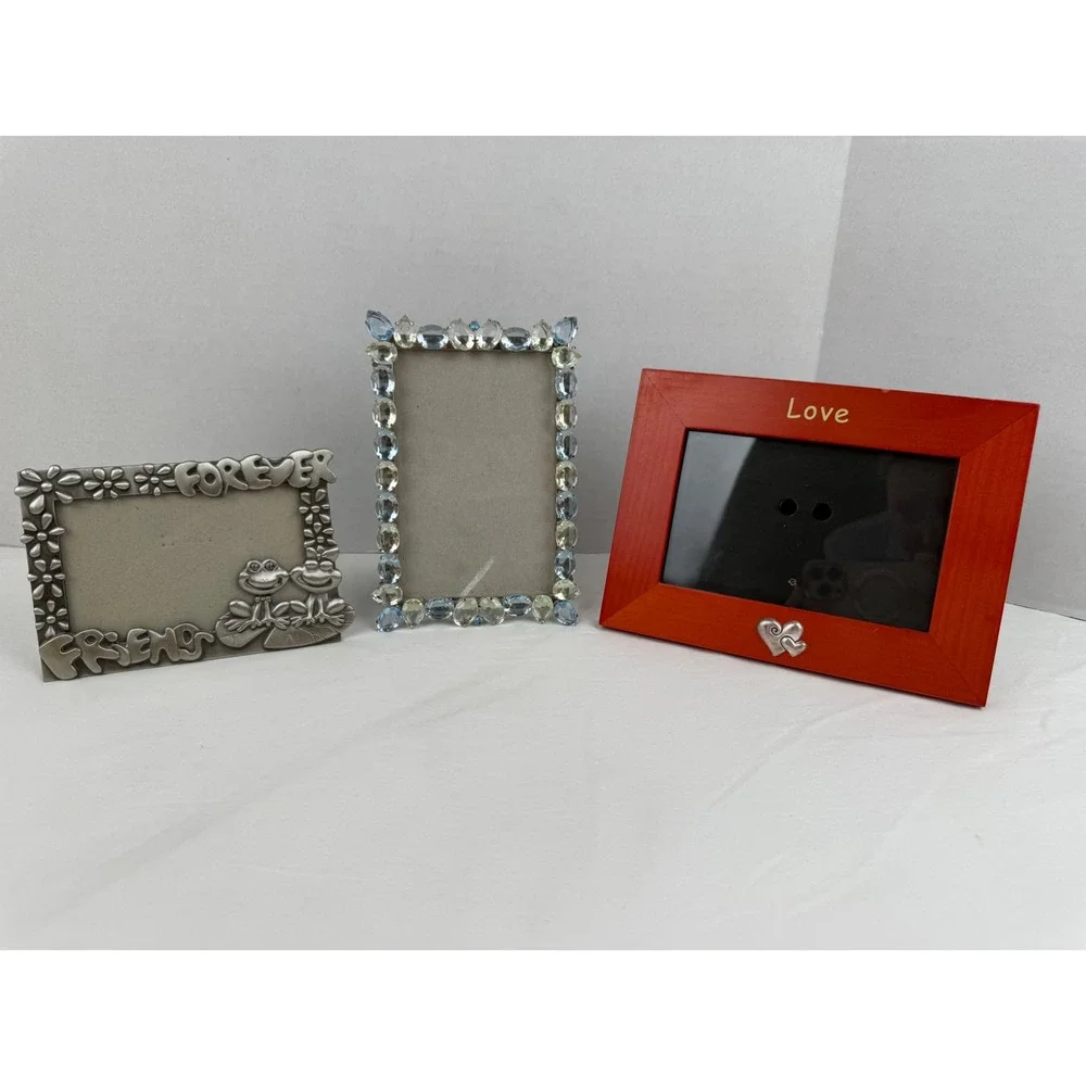 Lot of 3 Y2K Picture Frames Forever Friends‎ Frog Crystal Red Love Wood